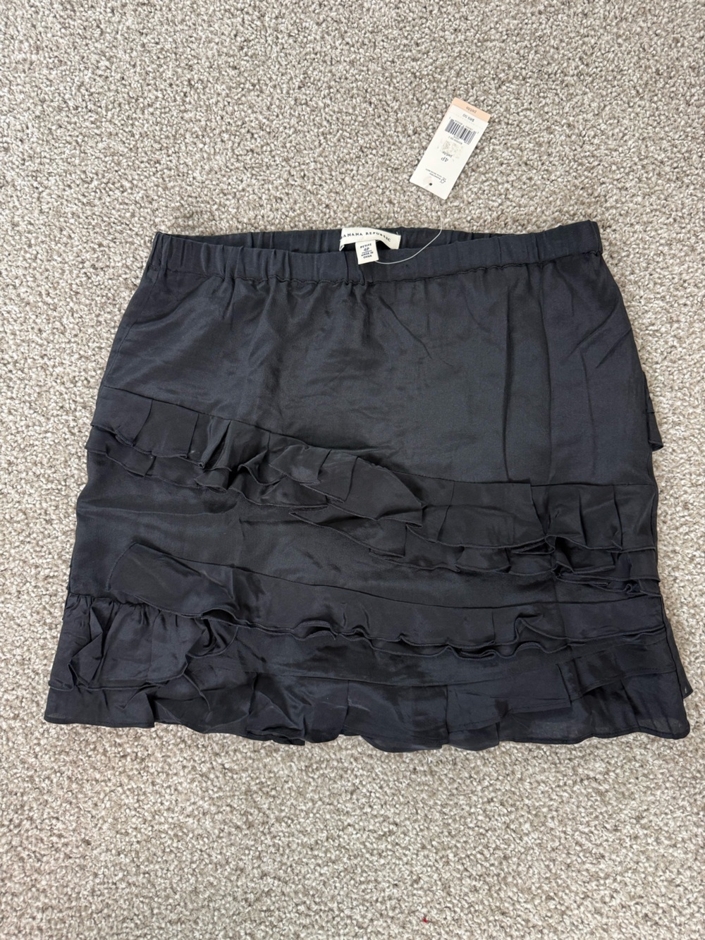 NWT Banana Republic Black Silk Ruffle Mini Skirt Petite 4P Y2K
